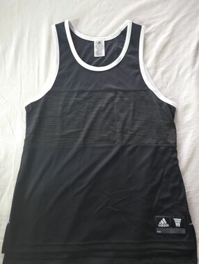 Men's adidas Black Tank Top with White Trim Middle Insert Large NWOT